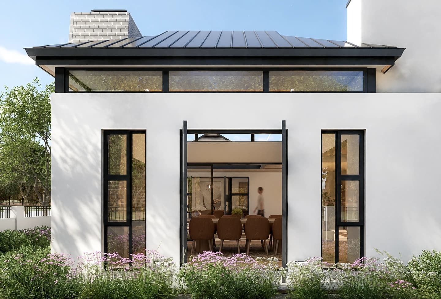 Architectural visualisation of tall windows and garden planting at Newlands Estate, Erf 507